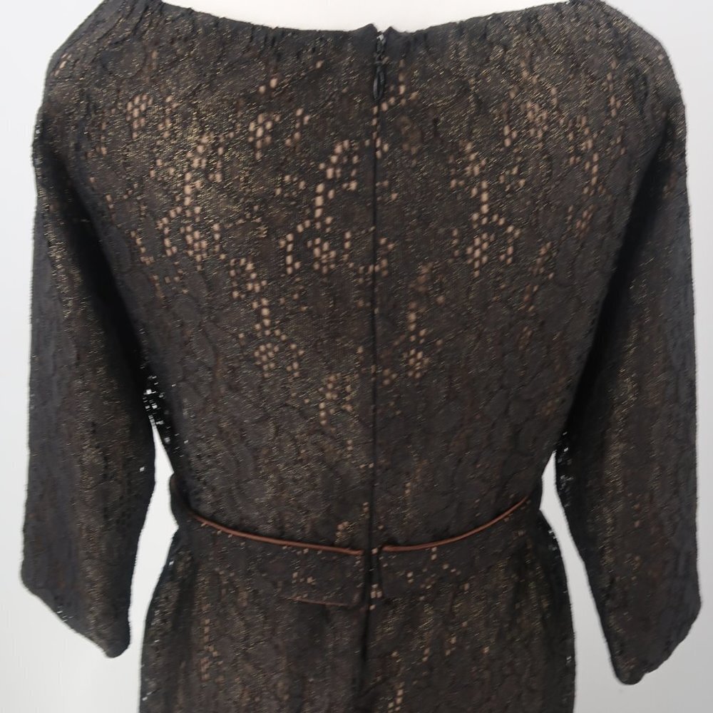 David Meister Women's Black 3/4 Sleeve Lace Gown w Nude Underlay Size 6 - Picture 11 of 11